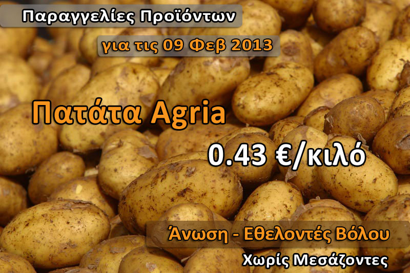 Παραγγελία Πατάτας AGRIA - Σάββατο 09 Φεβρουαρίου 2013